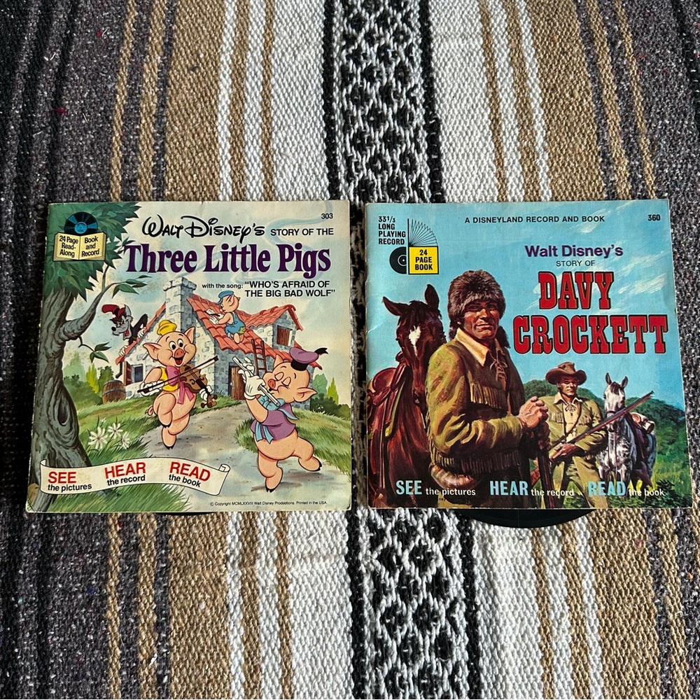 Walt Disney Vintage Records Davy Crockett and Three Little Pigs 1970’s